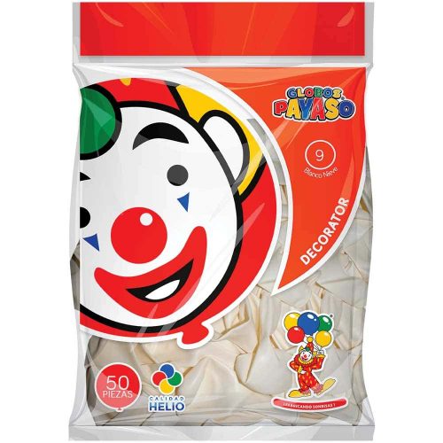 Globos Payaso Blanco Número 9 Bolsa con 50 piezas