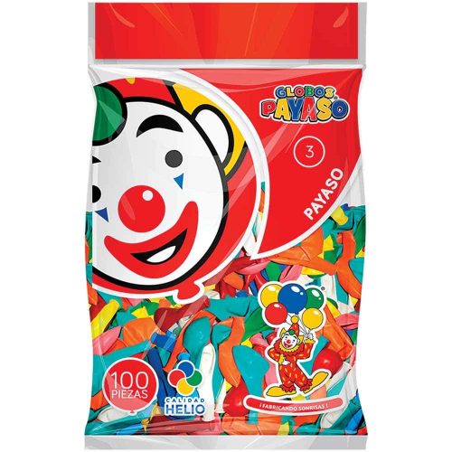 Globos Payaso Número 3 Bolsa con 100 piezas