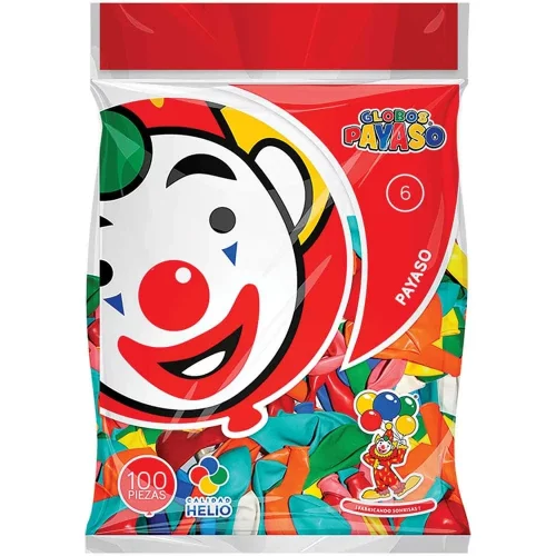Globos Payaso Número 6 Bolsa con 100 piezas