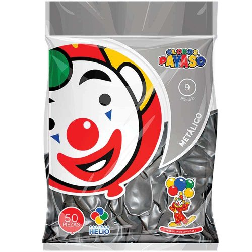 Globos Payaso Plata Número 9 con Bolsa 50 piezas