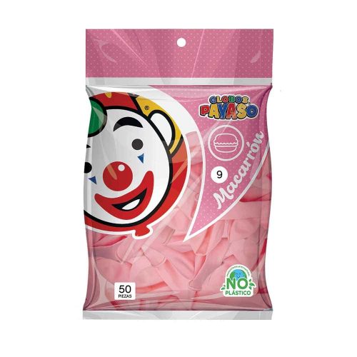 Globos Payaso Macarrón Fresa Número 9 Bolsa con 50 piezas