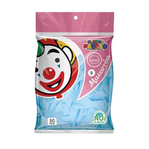 Globos Payaso Macarrón Mora Azul Número 9 Bolsa con 50 piezas