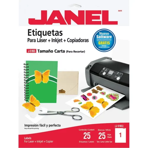 Etiqueta Adhesiva Para Impresora Laser Tamaño Carta con 25 Piezas Janel