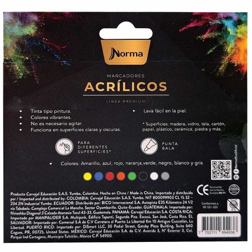 Marcador Grueso Acrílico Norma con 8 Piezas